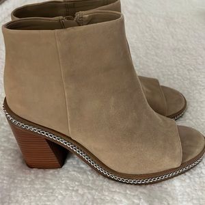 Vince Camuto Suede Peep Toe Bootie with Silver Link Chain